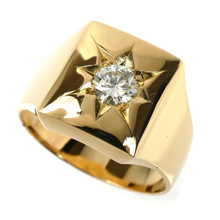K18YG イエローゴールド 印台 リング・指輪 ダイヤモンド0.45ct 19.5号 14.5g メンズ【中古】|古恵良質店