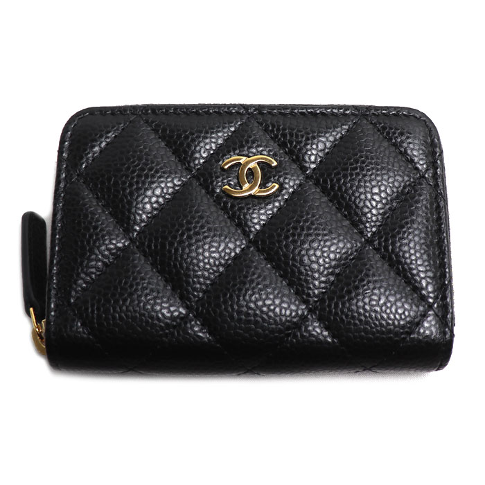 CHANEL シャネル 古典派音楽 ジップ 鋳貨蝦蟇口 コインケース 黒いこと AP0216 キャビア レディース【中古】【美品】