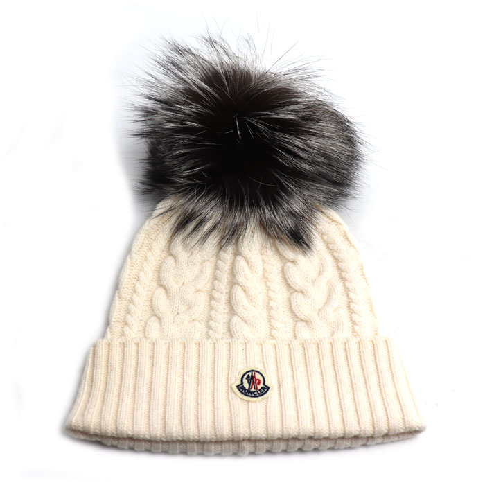 MONCLER モンクレール フォックスファー ニットキャップ ホワイト H20939Z70301 レディース【中古】｜古恵良質店