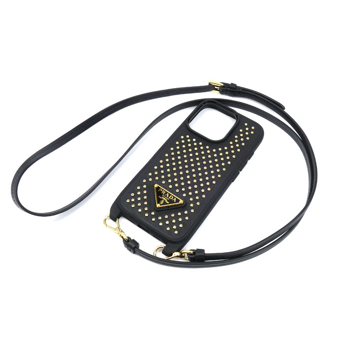 PRADA プラダ 16Pro iPhone容れもの 黒いこと 1ZH209_2C3H_F0018 スタッズ レディース【中古】【極美品】