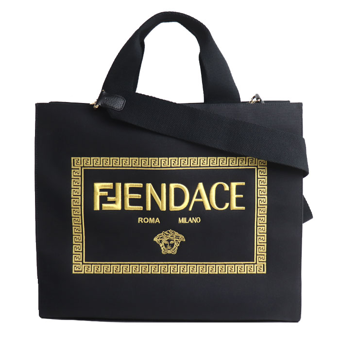 VERSACE ヴェルサーチ ×FENDI フェンダーチェ 2Wayショルダーバッグ 黒いこと ゴールド 7VA558 AJIA F0FQV ユニ一発やる【中古】