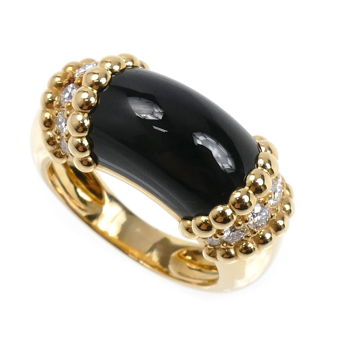 Van Cleef & Arpels ヴァンクリーフ＆アーペル K18YG イエローゴールド ペルレ クルール リング・指輪 VCARP7SH50 ダイヤモンド オニキス 10号 50 10.7g レディース【中古】【美品】