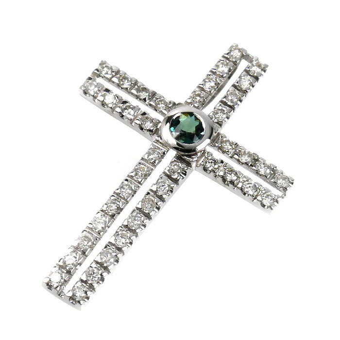 K18WG ホワイトゴールド クロス ペンダントトップ アレキサンドライト0.10ct ダイヤモンド0.32ct 1.4g ユニセックス【中古】｜古恵良質店 32,370円