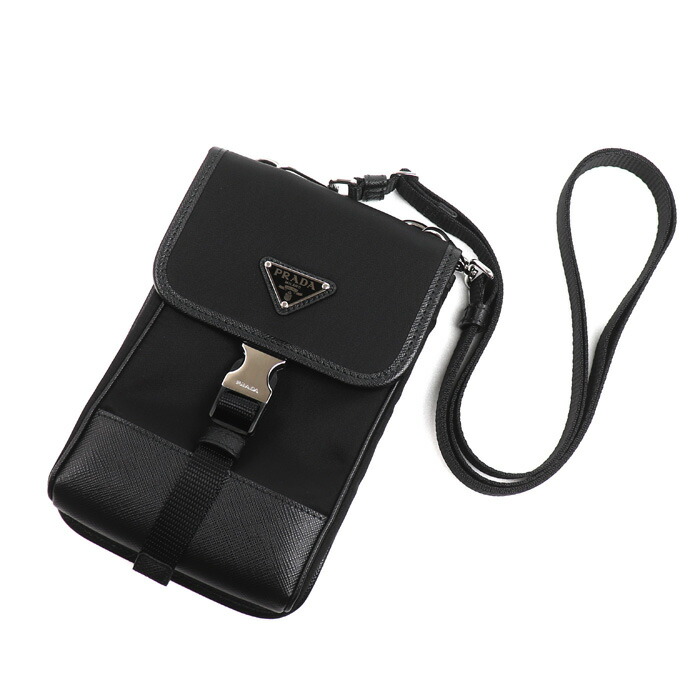 PRADA プラダ サフィアーノ×テスート スマートフォンバッグ ショルダーバッグ 黒いこと 2ZH109_2DMH_F0002 ユニ一発やる【中古】【美品】