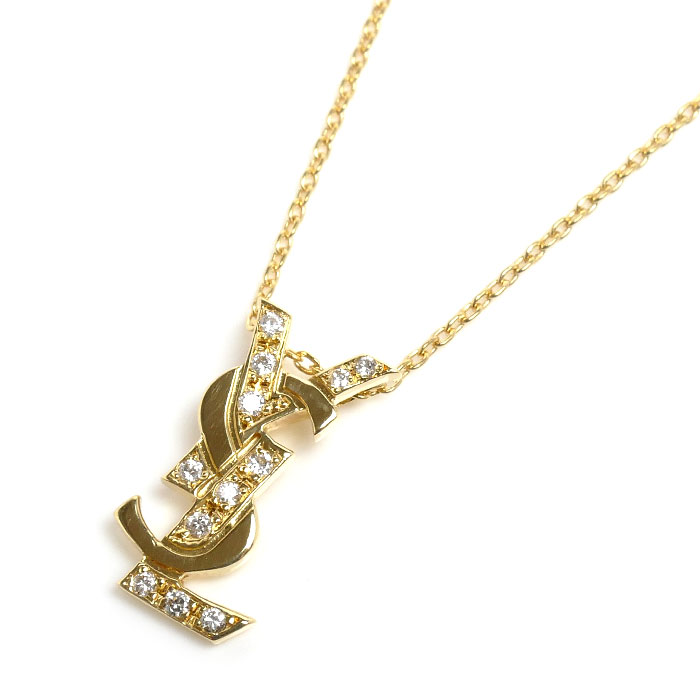 SAINT LAURENT サンローラン K18YG イエローゴールド ネックレス ダイヤモンド0.11ct 3.3g 40cm レディース【中古】｜古恵良質店