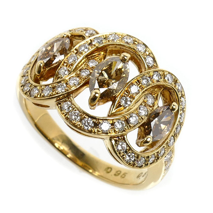 K18YG イエローゴールド リング・指輪 ダイヤモンド0.95ct/0.58ct 16号 8.0g レディース【中古】｜古恵良質店