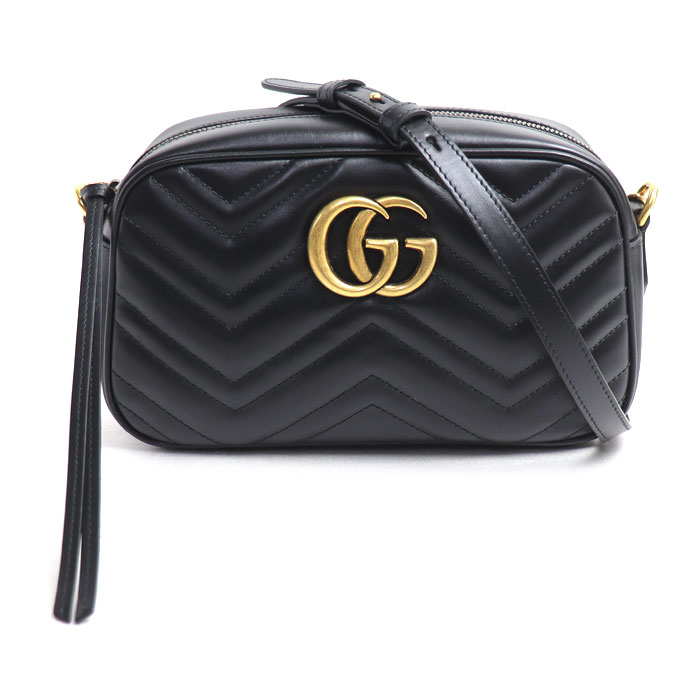 GUCCI グッチ GGマーモント スモール カメラバッグ ショルダーバッグ ブラック 447632 DTD1T 1000 訳アリ品 レディース【中古】【美品】｜古恵良質店
