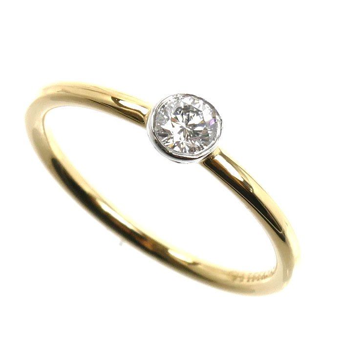 TIFFANY&Co. ティファニー K18YG イエローゴールド Pt950プラチナ ビゼット リング・指輪 ダイヤモンド 9.5号 1.9g レディース【中古】【美品】｜古恵良質店
