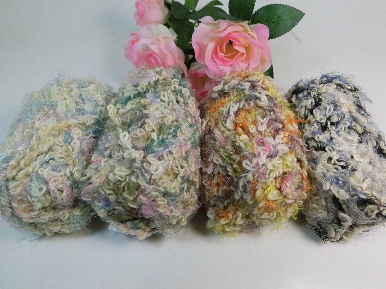 楽天市場 D500 ファンシーヤーン ループ 1玉 40g クリーム 淡いピンク 淡いパープル グリーン 編み糸 織り糸の 小糸屋