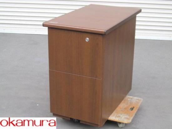 オカムラ_木製_脇机_DX-2_2段_H720_鍵付き_役員 中古【中古オフィス家具】