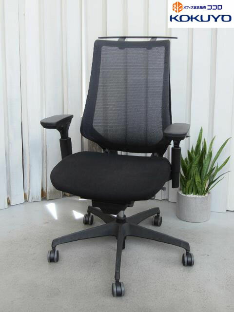 コクヨ デュオラチェア ハイバック 可動肘 背メッシュ ハンガー付き 黒 【中古オフィス家具】中古