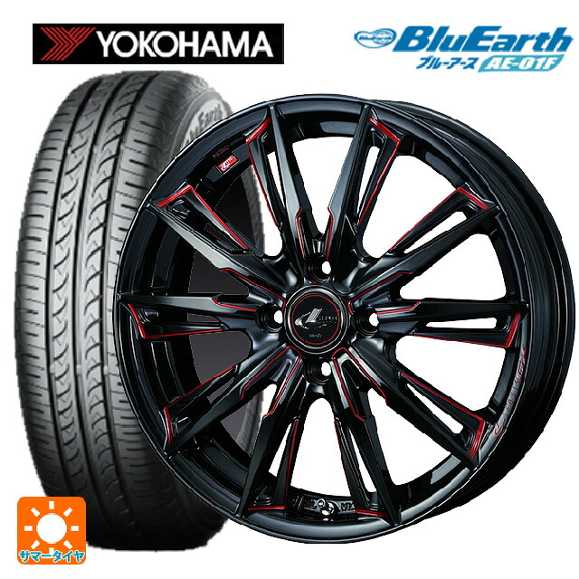 トヨタ アクア(PK16/PK15系)用 195/55R16 87V ヨコハマ ブルーアース AE01F ウェッズ レオニス GX BK/SC(RED) 新品サマータイヤホイール 4本セット