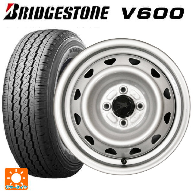 トヨタ プロボックス(160系)用 2026年製 155/80R14 88/86N ブリヂストン V600 正規品 ウェッズ キャロウィン PC504S スチール(シルバー) 新品サマータイヤホイール 4本セット