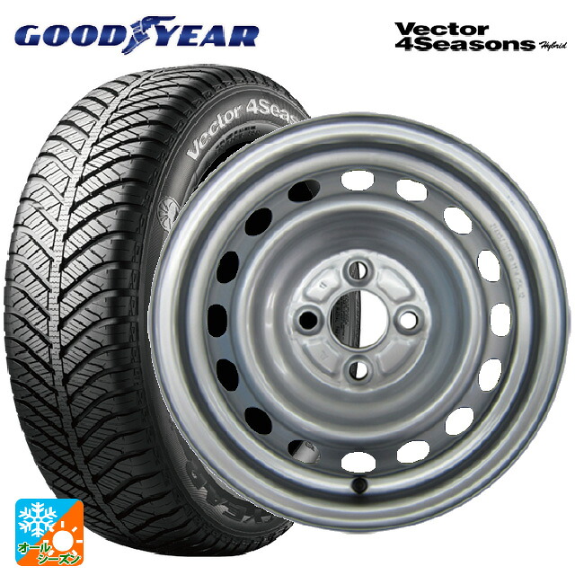 165/65R14 79H グッドイヤー ベクターフォーシーズンズ ハイブリッド ウェッズ ウインターエース L10 # スチール(シルバー) 14-5J 国産車用 オールシーズンタイヤホイール4本セット
