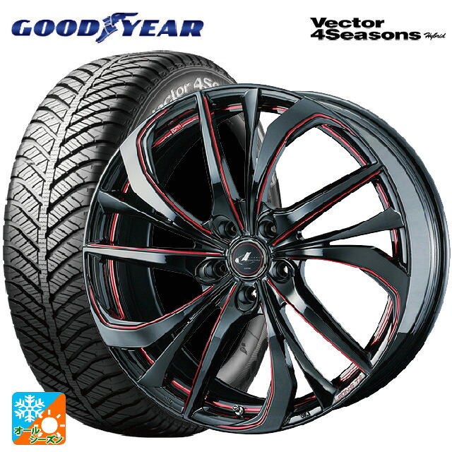 195/60R17 90H グッドイヤー ベクターフォーシーズンズ ハイブリッド ウェッズ レオニス TE BK/SC(RED) 17-6.5J 国産車用 オールシーズンタイヤホイール4本セット