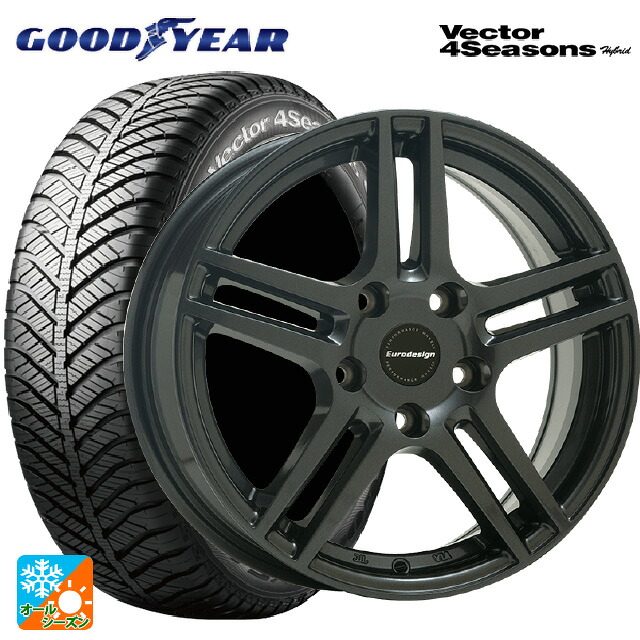 プジョー 308(T9H/T9B/T9W系)用 205/55R16 91H グッドイヤー ベクターフォーシーズンズ ハイブリッド 阿部商会 ユーロデザイン アイガー ガンメタリック 新品オールシーズンタイヤホイール 4本セット｜タイヤホイール専門店コニシタイヤ 92,730円