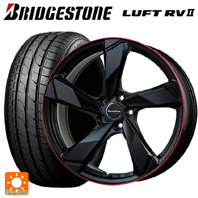 プジョー 3008(P8系)用 225/55R18 98V ブリヂストン ルフトRV2(日本製) 正規品 # ユーロアクシス クロスエッジ マットブラック/レッドリム 新品サマータイヤホイール 4本セット