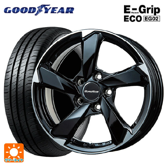 アウディ Q2(GA系)用 205/60R16 92H グッドイヤー エフィシェントグリップ エコ EG02 ユーロアクシス クロスエッジ グロスブラック/カットスポーク 新品サマータイヤホイール 4本セット