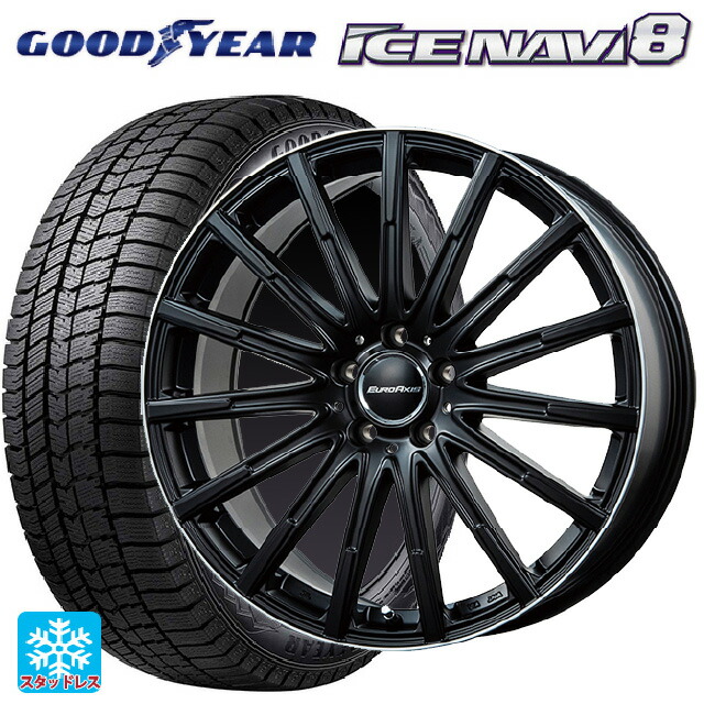 メルセデスベンツ GLA(X156)用 215/60R17 96Q グッドイヤー アイスナビ8 # ユーロアクシス エアフルト マットブラック/リムポリッシュ 新品スタッドレスタイヤホイール 4本セット