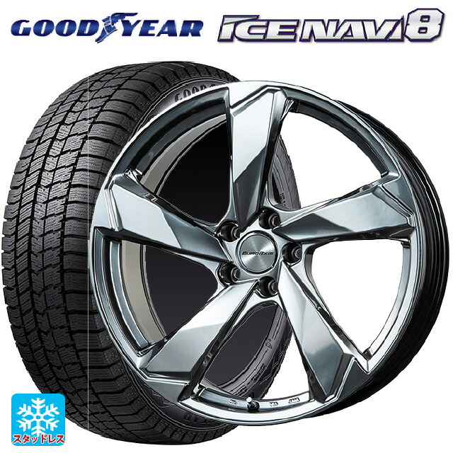 プジョー 508(R8系)用 235/45R18 94Q グッドイヤー アイスナビ8 # ユーロアクシス クロスエッジ クロームハイパーシルバー 新品スタッドレスタイヤホイール 4本セット|タイヤホイール専門店コニシタイヤ