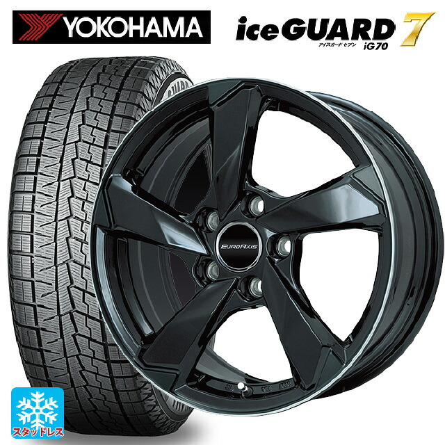 プジョー 3008(P8系)用 2025年製 225/60R17 99Q ヨコハマ アイスガード7(IG70) # ユーロアクシス クロスエッジ グロスブラック/リムポリッシュ 新品スタッドレスタイヤホイール 4本セット