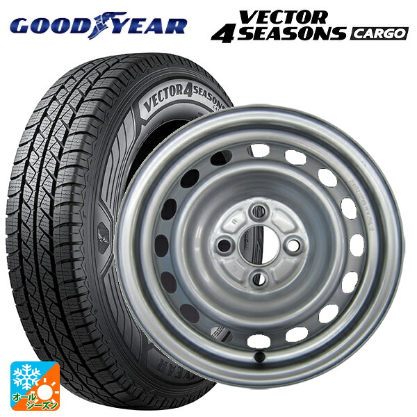 トヨタ プロボックス(160系)用 155/80R14 88/86N グッドイヤー ベクター4シーズンズ カーゴ ウェッズ ウインターエース L10 # スチール(シルバー) 新品オールシーズンタイヤホイール 4本セット