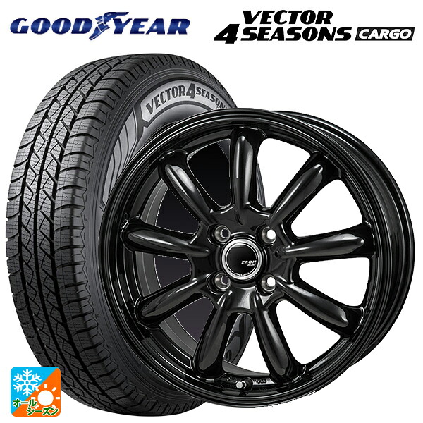 155/80R14 88/86N グッドイヤー ベクター4シーズンズ カーゴ ジャパン三陽 ザック JP209 # グロスブラック 14-5.5J 国産車用 オールシーズンタイヤホイール4本セット