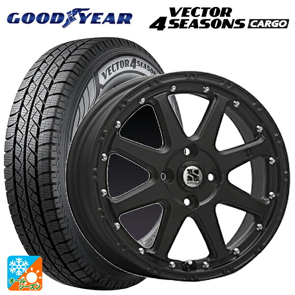 145/80R12 80/78N グッドイヤー ベクター4シーズンズ カーゴ エムエルジェイ エクストリームJ Flat Black 12-4J 国産車用 オールシーズンタイヤホイール4本セット|タイヤホイール専門店コニシタイヤ