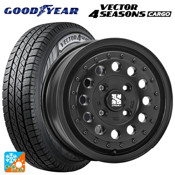 トヨタ プロボックス(160系)用 155/80R14 88/86N グッドイヤー ベクター4シーズンズ カーゴ エムエルジェイ エクストリームJ ラギッド サテンブラック 新品オールシーズンタイヤホイール 4本セット