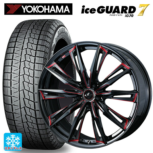スバル クロストレック(5AA-GUE)用 2025年製 225/60R17 99Q ヨコハマ アイスガード7(IG70) # ウェッズ レオニス GX BK/SC(RED) 新品スタッドレスタイヤホイール 4本セット