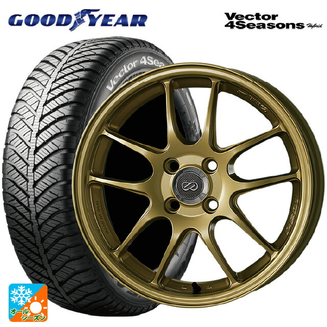 トヨタ プリウス(60系)用 195/60R17 90H グッドイヤー ベクターフォーシーズンズ ハイブリッド エンケイ パフォーマンスライン PF01 # ゴールド 新品オールシーズンタイヤホイール 4本セット