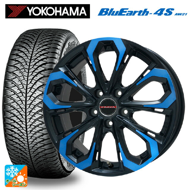 トヨタ RAV4(50系)用 225 65R17 106V XL ヨコハマ ブルーアース4S AW21レイシーン プラバ 5X ブルークリア新品オールシーズンタイヤホイール4本セット