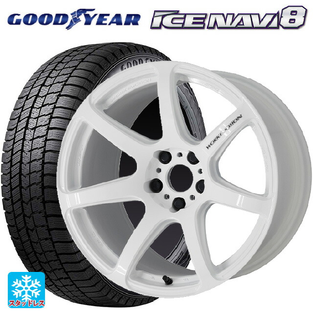 トヨタ プリウス(50系)用 2025年製 215/45R17 87Q グッドイヤー アイスナビ8 # ワーク エモーション T7R WHT 新品スタッドレスタイヤホイール 4本セット