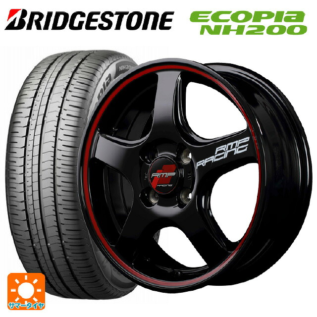 195/50R16 84V ブリヂストン エコピア NH200 正規品 エムアイディー MIDレーシング R50 ブラック/リムレッドライン 16-6J 国産車用 サマータイヤホイール4本セット