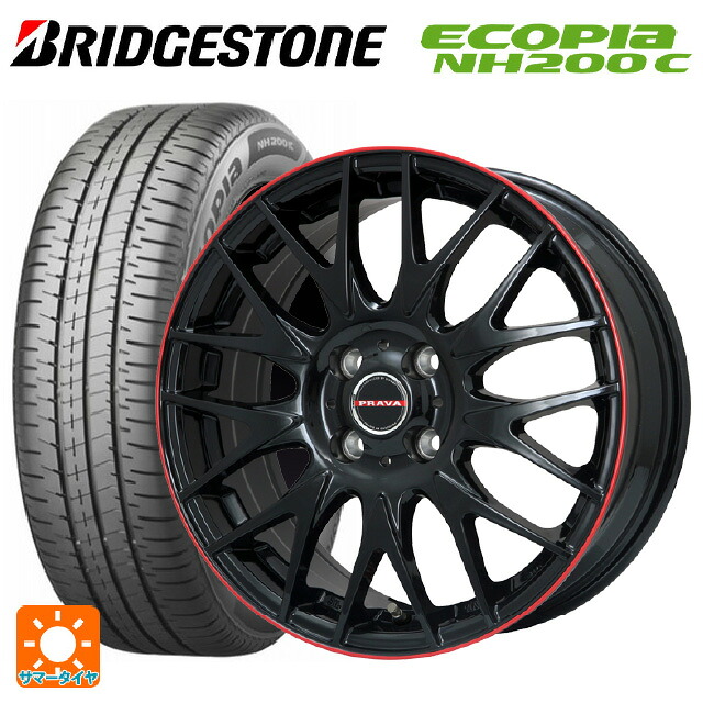 165/65R15 81S ブリヂストン エコピア NH200C 正規品 ビックウェイ レイシーン プラバ 9M Jr2 GBK/RDﾘﾑ 15-4.5J 国産車用 サマータイヤホイール4本セット｜タイヤホイール専門店コニシタイヤ