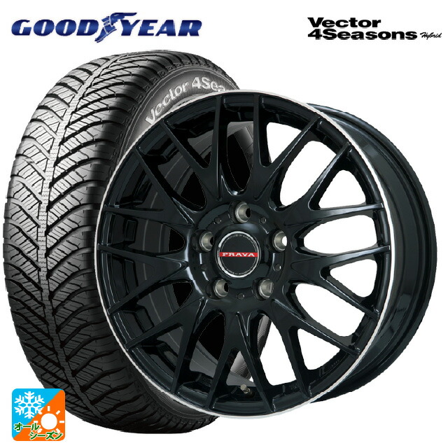 185/60R16 86H グッドイヤー ベクターフォーシーズンズ ハイブリッド ビックウェイ レイシーン プラバ 9M Jr2 GBK/ﾘﾑP 16-6.5J 国産車用 オールシーズンタイヤホイール4本セット