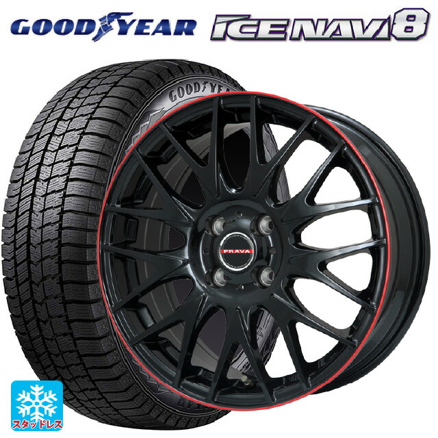 175/65R15 84Q グッドイヤー アイスナビ8 ビックウェイ レイシーン プラバ 9M Jr2 GBK/RDﾘﾑ 15-6J 国産車用 スタッドレスタイヤホイール4本セット