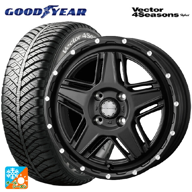 スズキ ハスラー(MR52/92S)用 165/60R15 77H グッドイヤー ベクターフォーシーズンズ ハイブリッド # ウェッズ マッドヴァンス07 FULL MAT BLACK 新品オールシーズンタイヤホイール 4本セット