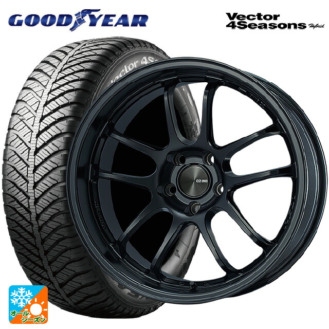 トヨタ GRヤリス(PA系)用 225/40R18 92H XL グッドイヤー ベクターフォーシーズンズ ハイブリッド エンケイ パフォーマンスライン PF01 EVO マットブラック 新品オールシーズンタイヤホイール 4本セット