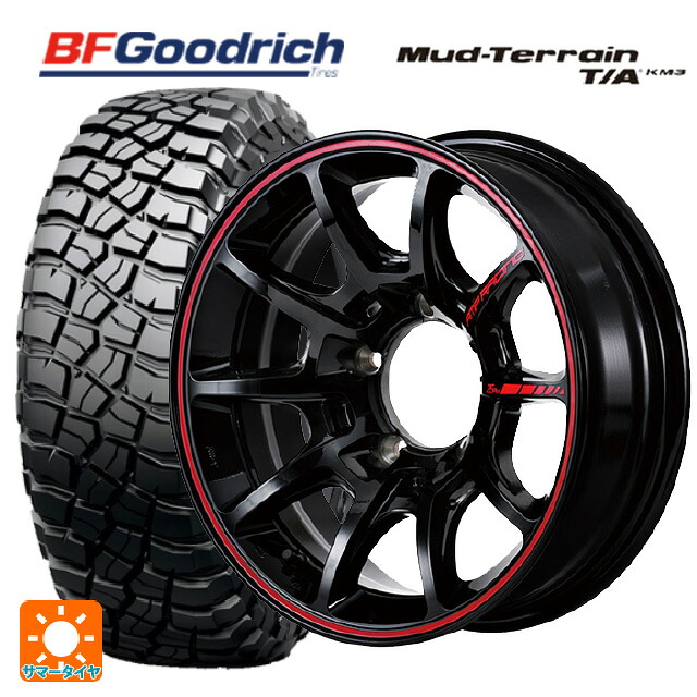 225/75R16 115/112Q BFグッドリッチ マッドテレーン TA KM3 ブラックレター 正規品 エムアイディー MIDレーシング R25 プラス ブラック/リムレッドライン 16-5.5J 国産車用 サマータイヤホイール4本セット