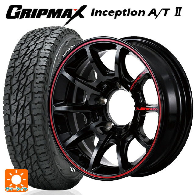 175/80R16 91S グリップマックス インセプション A/T2 ホワイトレター エムアイディー MIDレーシング R25 プラス ブラック/リムレッドライン 16-5.5J 国産車用 サマータイヤホイール4本セット