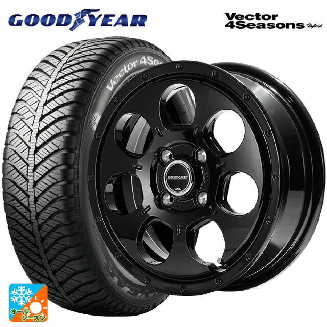 ミツビシ デリカミニ(4WD車)(B3系)用 165/65R15 81H グッドイヤー ベクターフォーシーズンズ ハイブリッド エムアイディー MIDホイール マッドエージェント セミグロスブラック 新品オールシーズンタイヤホイール 4本セット