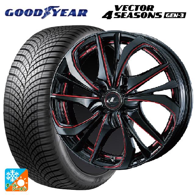 ニッサン ノートオーラ(E13)用 205/50R17 93W XL グッドイヤー ベクター4シーズンズ ジェン3 ウェッズ レオニス TE BK/SC(RED) 新品オールシーズンタイヤホイール 4本セット