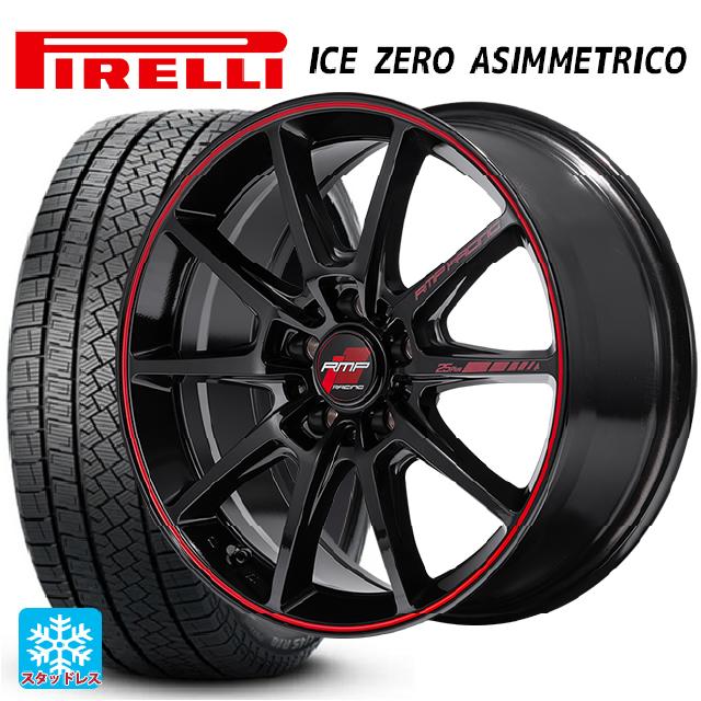 スバル WRX S4(VBH)用 245/40R18 97H XL ピレリ アイスゼロ アシンメトリコ 正規品 # エムアイディー MIDレーシング R25 プラス ブラック/リムレッドライン 新品スタッドレスタイヤホイール 4本セット|タイヤホイール専門店コニシタイヤ