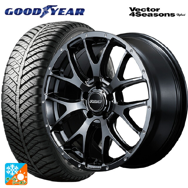 トヨタ ヴォクシー(90系)用 215/45R18 89H グッドイヤー ベクターフォーシーズンズ ハイブリッド レイズ ホムラ 2X7FA YNL 新品オールシーズンタイヤホイール 4本セット