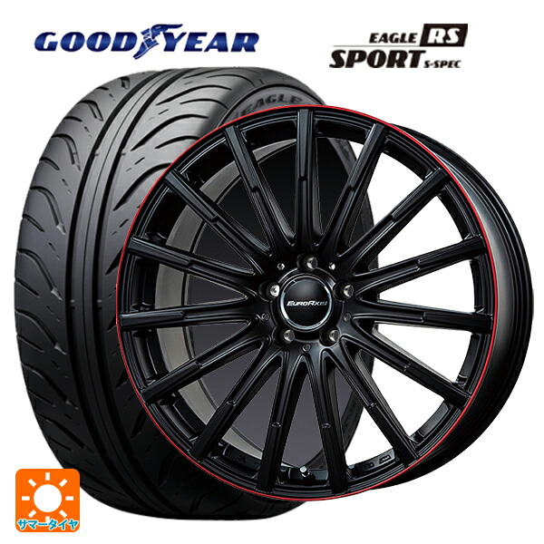 メルセデスベンツ Cクラス(W205)用 225/50R17 98W XL グッドイヤー イーグル RS スポーツ S-スペック ユーロアクシス エアフルト マットブラック/レッドリム 新品サマータイヤホイール 4本セット