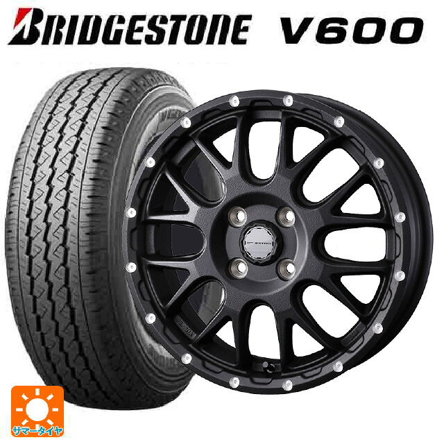 トヨタ サクシード(160系)用 165/80R14 97/95N ブリヂストン V600 正規品 ウェッズ マッドヴァンス 08 FLINT BLACK 新品サマータイヤホイール 4本セット