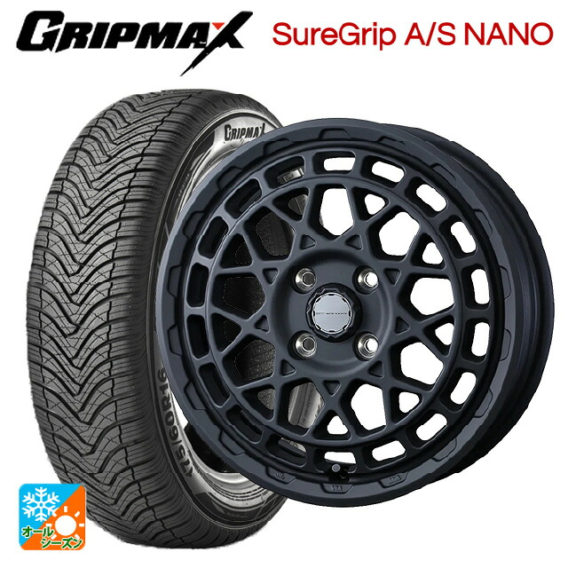 ミツビシ デリカミニ(4WD車)(B3系)用 165/65R15 81H グリップマックス シュアグリップ A/S ナノ ブラックレター ウェッズ マッドヴァンス X タイプM フルマットブラック 新品オールシーズンタイヤホイール 4本セット