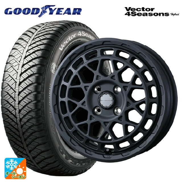 ミツビシ デリカミニ(4WD車)(B3系)用 165/60R15 77H グッドイヤー ベクターフォーシーズンズ ハイブリッド # ウェッズ マッドヴァンス X タイプM フルマットブラック 新品オールシーズンタイヤホイール 4本セット