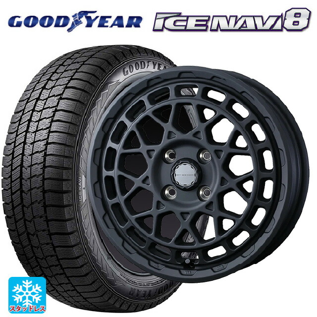 スズキ ハスラー(MR52/92S)用 2025年製 165/65R14 79Q グッドイヤー アイスナビ8 # ウェッズ マッドヴァンス X タイプM フルマットブラック 新品スタッドレスタイヤホイール 4本セット